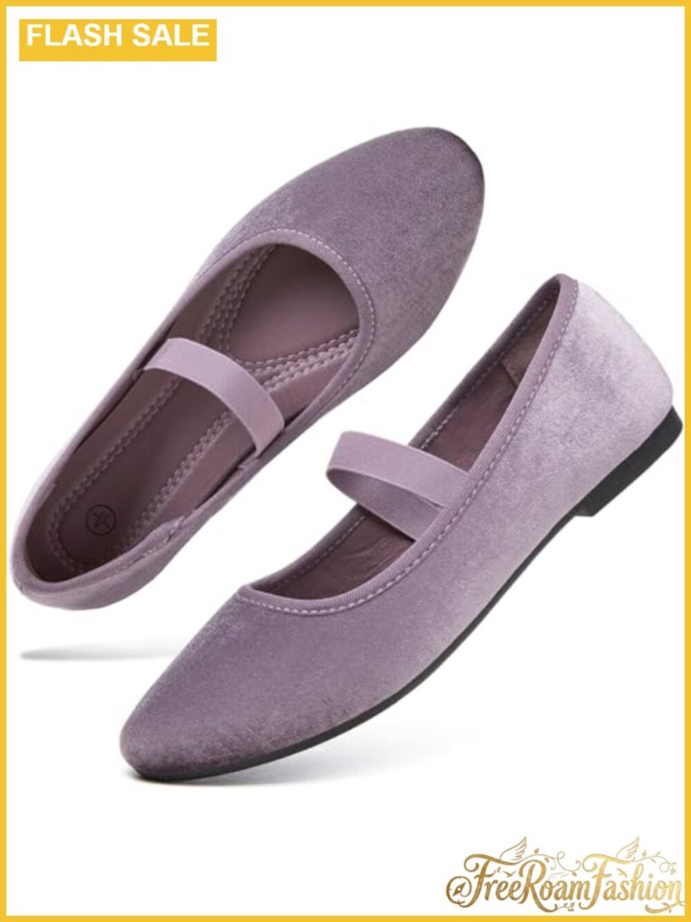 Velvet Mary Jane Flats Round Toe Elastic Strap Slip-On Comfort Shoes
